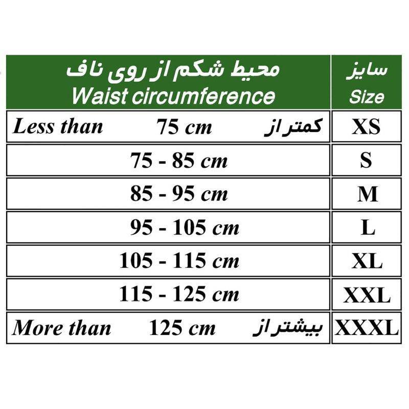 راهنمای سایزبندی سایز کمربند طب و صنعت